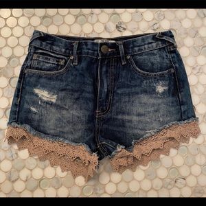 Free People Jean shorts with lace trim